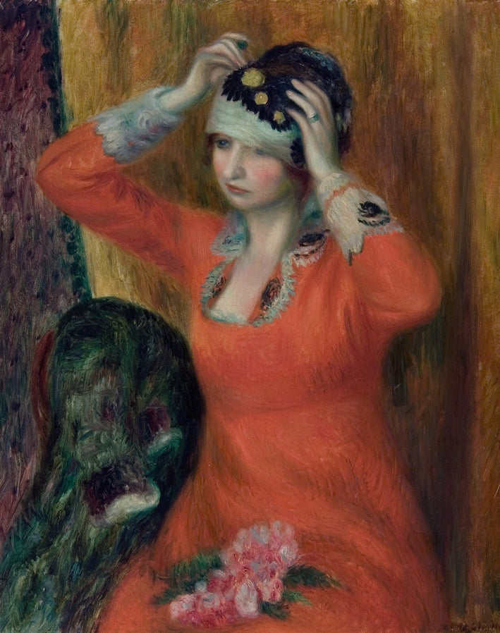 Glackens - Piros ruhás hölgy kalapban