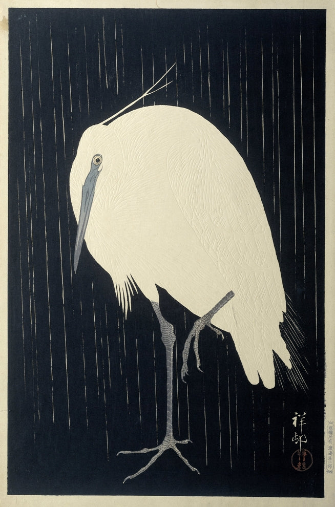 Ohara Koson - Kócsag az esőben