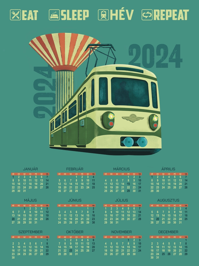 Eat Sleep Hév Repeat 2024 - falinaptár