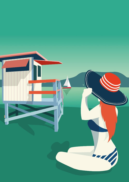 Kalapos hölgy napozik A4 vászonkép FÉLÁRON