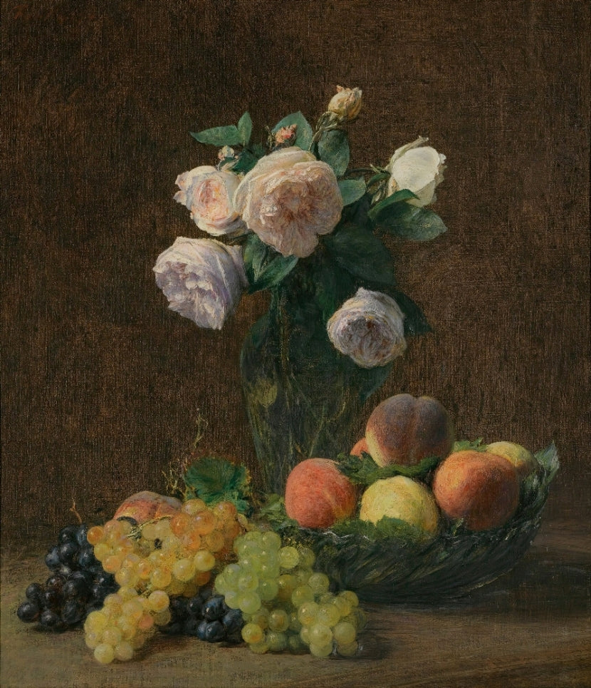 Latour - Csendélet virággal, szőlővel, barackkal