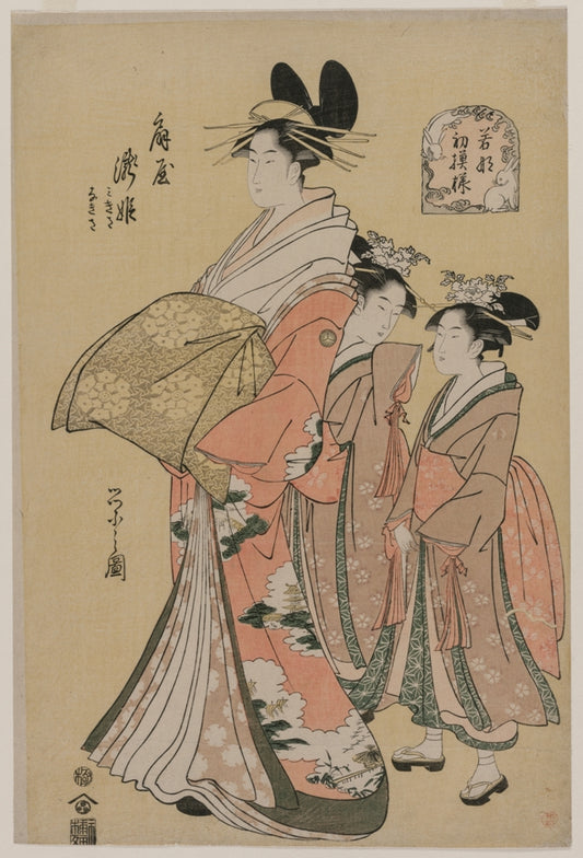 Chōbunsai Eishi - Takihime kurtizán és kísérői