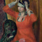 Glackens - Piros ruhás hölgy kalapban