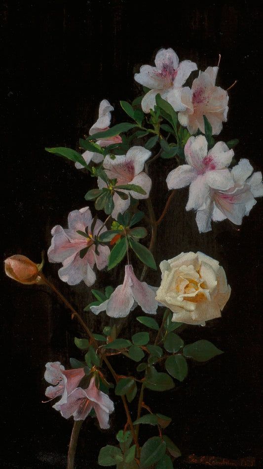 George Lambdin - Rhododendron rózsával