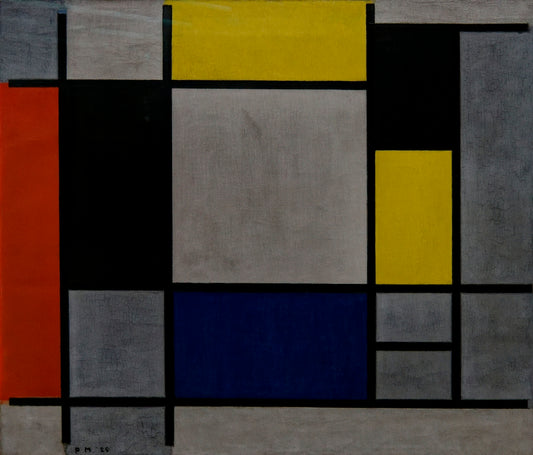 Mondrian - Kék, sárga, szürke, piros kompozíció
