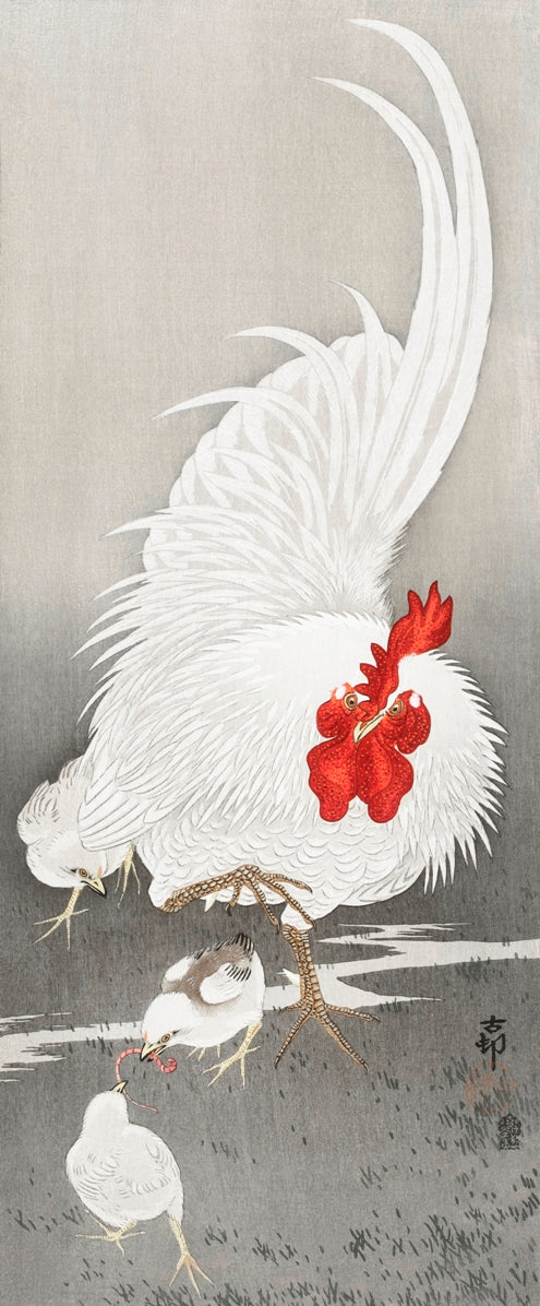 Ohara Koson - Kakas három kiscsirkével