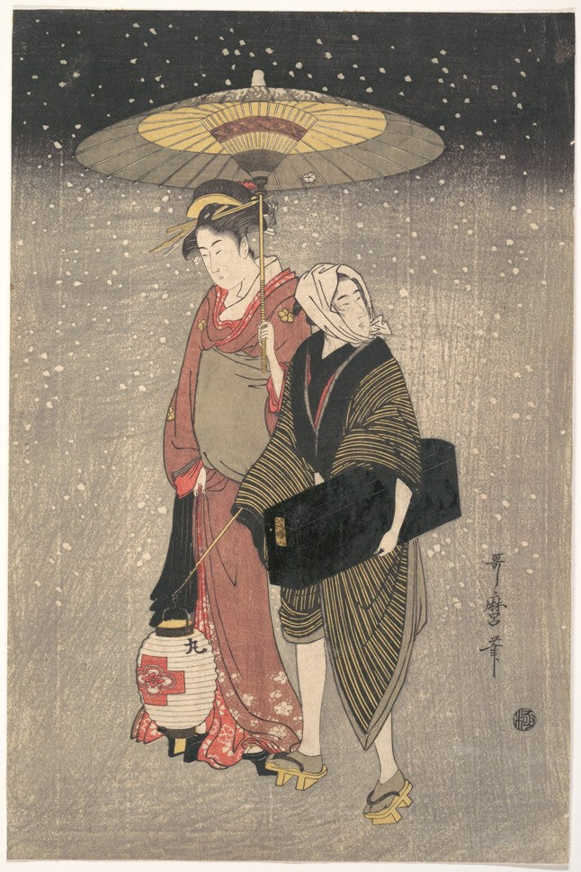 Utamaro Kitagawa - Sétáló gésák a hóban