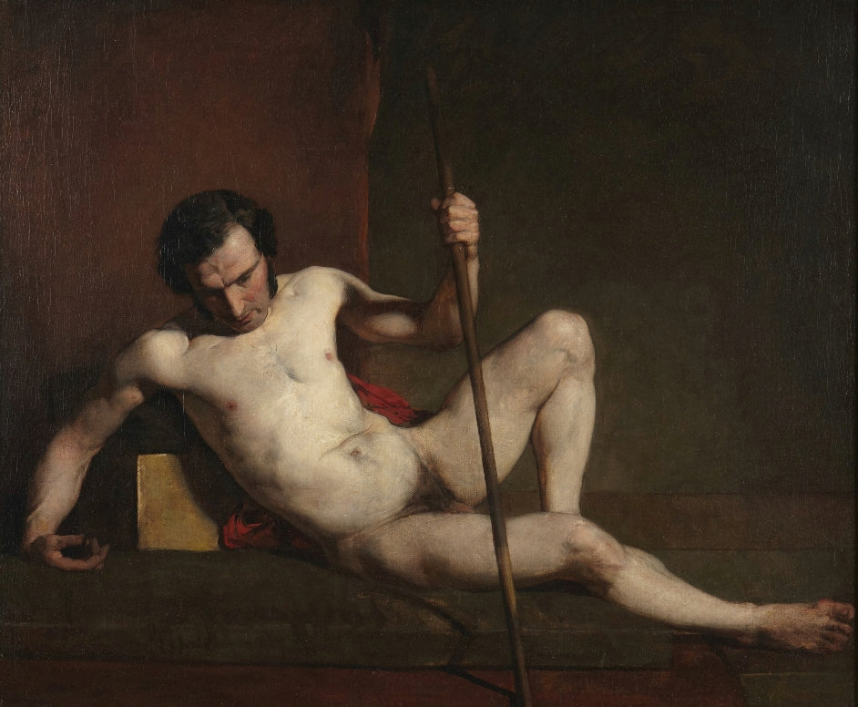 William Etty - Botra támaszkodó férfi akt